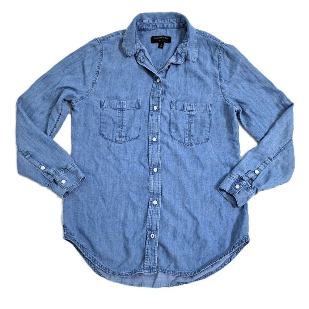 Banana Republic Soft Wash Chambray Blue Denim Shirt Women’s Small Button Lyocell